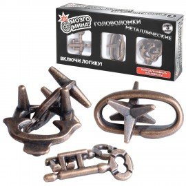 Головоломки металлические, набор 3 штуки, ВЫСОКАЯ СЛОЖНОСТЬ, МозгоМина, 666429