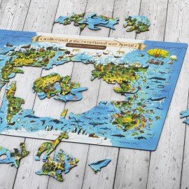 Интерактивная деревянная карта-пазл Globen "Животный и растительный мир Земли", 41х29см, 100 элементов, PAG5203