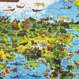 Интерактивная деревянная карта-пазл Globen "Животный и растительный мир Земли", 41х29см, 100 элементов, PAG5203