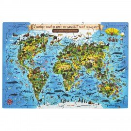 Интерактивная деревянная карта-пазл Globen "Животный и растительный мир Земли", 28х19,5см, 100 элементов, PAG5199
