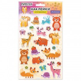 Наклейки объемные MAXI 21х14 см, ассорти 12 видов, FUNSTER (ФАНСТЕР), 666678