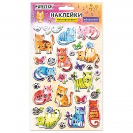 Наклейки объемные MAXI 21х14 см, ассорти 12 видов, FUNSTER (ФАНСТЕР), 666678