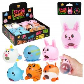 Игрушка-антистресс "Крутой замес.Животное со жмякой внутри" 10х8см, ассорти, 6 видов, 1TOY, Т26169