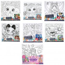 Картина детская по контуру АССОРТИ 7 видов 15х15 см, на подрамнике, акрил, кисти, МУЛЬТИ АРТ