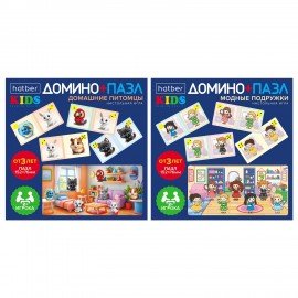 Игра настольная Домино + пазл, АССОРТИ, 2 сюжета, HATBER