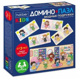 Игра настольная Домино + пазл, АССОРТИ, 2 сюжета, HATBER