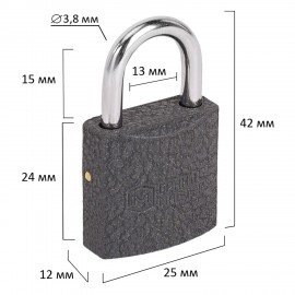 Замок навесной чугунный "Стандарт", ширина 25 мм, английский, 2 ключа, ГРАНДМАСТЕР, 671289