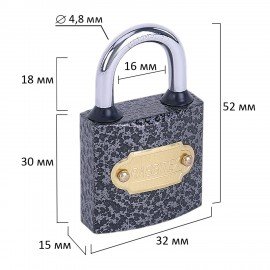 Замок навесной чугунный "Влагонепроницаемый", ширина 32 мм, полимерное покрытие, английский, 3 ключа, RABBITEX, 671295