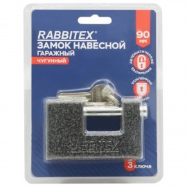 Замок навесной чугунный "Гаражный", ширина 90 мм, с полимерным покрытием, 3 ключа, RABBITEX (РАББИТЕКС), 671303