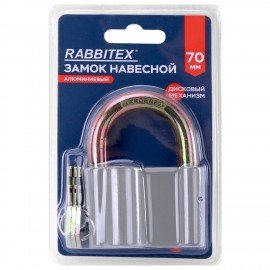 Замок навесной алюминиевый с пластиковым покрытием, ширина 70 мм, 3 ключа, RABBITEX (РАББИТЕКС), 671305
