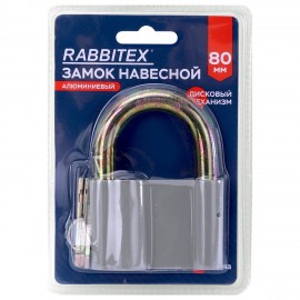 Замок навесной алюминиевый с пластиковым покрытием, ширина 80 мм, 3 ключа, RABBITEX (РАББИТЕКС), 671306