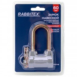 Замок навесной алюминиевый цилиндрический с удлиненной дужкой и пластиковым покрытием, ширина 60 мм, 3 ключа, RABBITEX (РАББИТЕКС), 671308