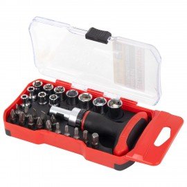 Набор бит и торцевых головок с трещоткой 1/4", 27 предметов, пластиковый бокс, ГРАНДМАСТЕР, 671327