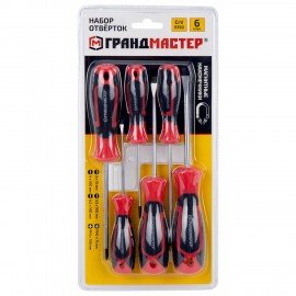 Набор отверток SL/PH, 6шт, CrV, двухкомпонентные рукоятки, ГРАНДМАСТЕР, 671328