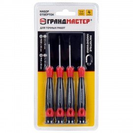 Набор отверток для точных работ SL/PH, 4шт, CrV, двухкомпонентные рукоятки, ГРАНДМАСТЕР, 671329