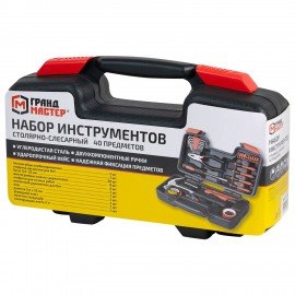 Набор инструментов столярно-слесарный, 40 предметов, пластиковый кейс, ГРАНДМАСТЕР, 671332