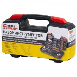 Набор инструментов столярно-слесарный, 40 предметов, пластиковый кейс, ГРАНДМАСТЕР, 671332