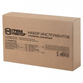 Набор инструментов столярно-слесарный, 25 предметов, пластиковый кейс, ГРАНДМАСТЕР, 671337