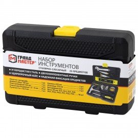 Набор инструментов столярно-слесарный, 25 предметов, пластиковый кейс, ГРАНДМАСТЕР, 671337