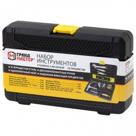 Набор инструментов столярно-слесарный, 25 предметов, пластиковый кейс, ГРАНДМАСТЕР, 671337