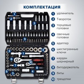 Набор инструментов для автомобиля, 108 предметов, пластиковый кейс, RABBITEX, 671339