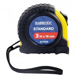 Рулетка измерительная 3м х 16мм, обрезиненный корпус, с фиксатором, RABBITEX Standard, 671348