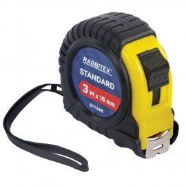 Рулетка измерительная 3м х 16мм, обрезиненный корпус, с фиксатором, RABBITEX Standard, 671348