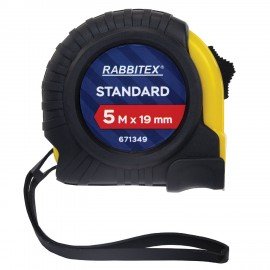 Рулетка измерительная 5м х 19мм, обрезиненный корпус, с фиксатором, RABBITEX Standard, 671349