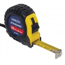 Рулетка измерительная 10м х 25мм,обрезиненный корпус, с фиксатором, RABBITEX Standard, 671351