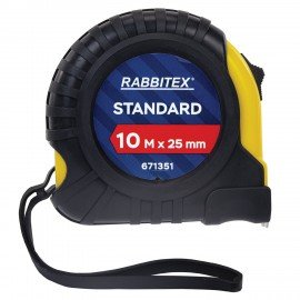 Рулетка измерительная 10м х 25мм,обрезиненный корпус, с фиксатором, RABBITEX Standard, 671351