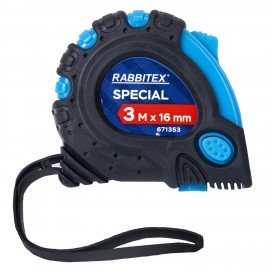 Рулетка измерительная 3м х 16мм, обрезиненный корпус, 3 фиксатора, RABBITEX Special, 671353