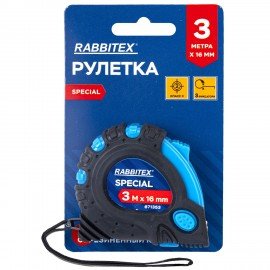 Рулетка измерительная 3м х 16мм, обрезиненный корпус, 3 фиксатора, RABBITEX Special, 671353