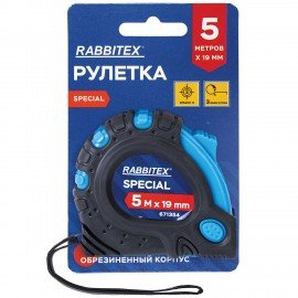 Рулетка измерительная 5м х 19мм, обрезиненный корпус, 3 фиксатора, RABBITEX Special, 671354