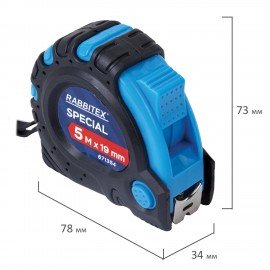 Рулетка измерительная 5м х 19мм, обрезиненный корпус, 3 фиксатора, RABBITEX Special, 671354