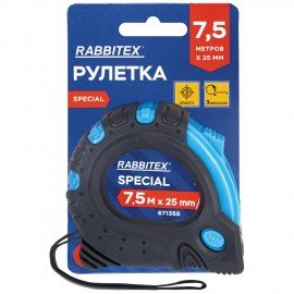 Рулетка измерительная 7,5м х 25мм, обрезиненный корпус, 3 фиксатора, RABBITEX Special, 671355