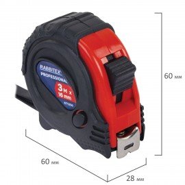 Рулетка измерительная 3м х 16мм, обрезиненный корпус, 3 фиксатора, RABBITEX Professional, 671356