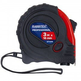 Рулетка измерительная 3м х 16мм, обрезиненный корпус, 3 фиксатора, RABBITEX Professional, 671356
