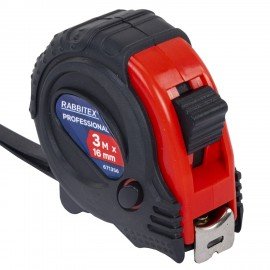 Рулетка измерительная 3м х 16мм, обрезиненный корпус, 3 фиксатора, RABBITEX Professional, 671356