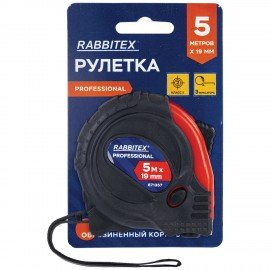 Рулетка измерительная 5м х 19мм, обрезиненный корпус, 3 фиксатора, RABBITEX Professional, 671357