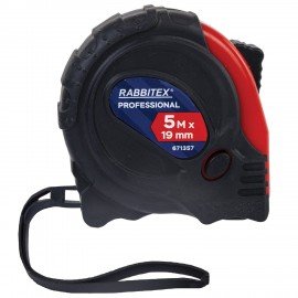 Рулетка измерительная 5м х 19мм, обрезиненный корпус, 3 фиксатора, RABBITEX Professional, 671357