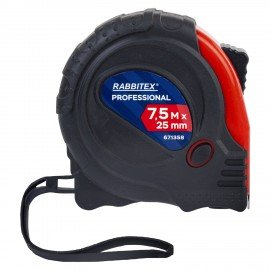Рулетка измерительная 7,5м х 25мм, обрезиненный корпус, 3 фиксатора, RABBITEX Professional, 671358