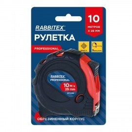 Рулетка измерительная 10м х 25мм, обрезиненный корпус, 3 фиксатора, RABBITEX Professional, 671359