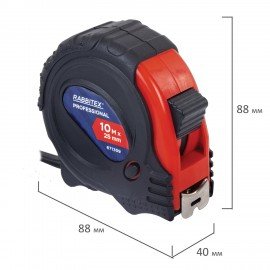 Рулетка измерительная 10м х 25мм, обрезиненный корпус, 3 фиксатора, RABBITEX Professional, 671359