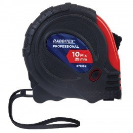Рулетка измерительная 10м х 25мм, обрезиненный корпус, 3 фиксатора, RABBITEX Professional, 671359