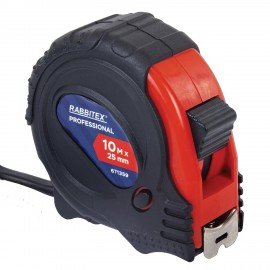 Рулетка измерительная 10м х 25мм, обрезиненный корпус, 3 фиксатора, RABBITEX Professional, 671359