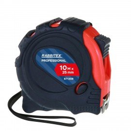 Рулетка измерительная 10м х 25мм, обрезиненный корпус, 3 фиксатора, RABBITEX Professional, 671359