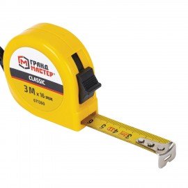 Рулетка измерительная 3 м х 16 мм, пластиковый корпус, с фиксатором, ГРАНДМАСТЕР Classic, 671360