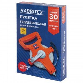 Рулетка геодезическая 30м х 13мм, лента фибергласс, открытый корпус, RABBITEX, 671367