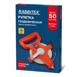 Рулетка геодезическая 50м х 13мм, лента фибергласс, открытый корпус, RABBITEX, 671368