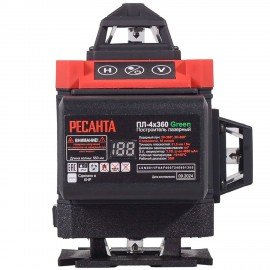 Уровень лазерный, 4 луча, самовыравнивание ± 4 град, РЕСАНТА ПЛ-4Х360 Green, 61/10/544